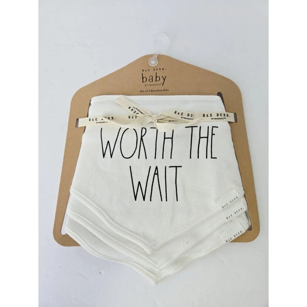 Rae Dunn  Baby Bib Set Worth the Wait NEW‎ set of 3 Bandana Bibs